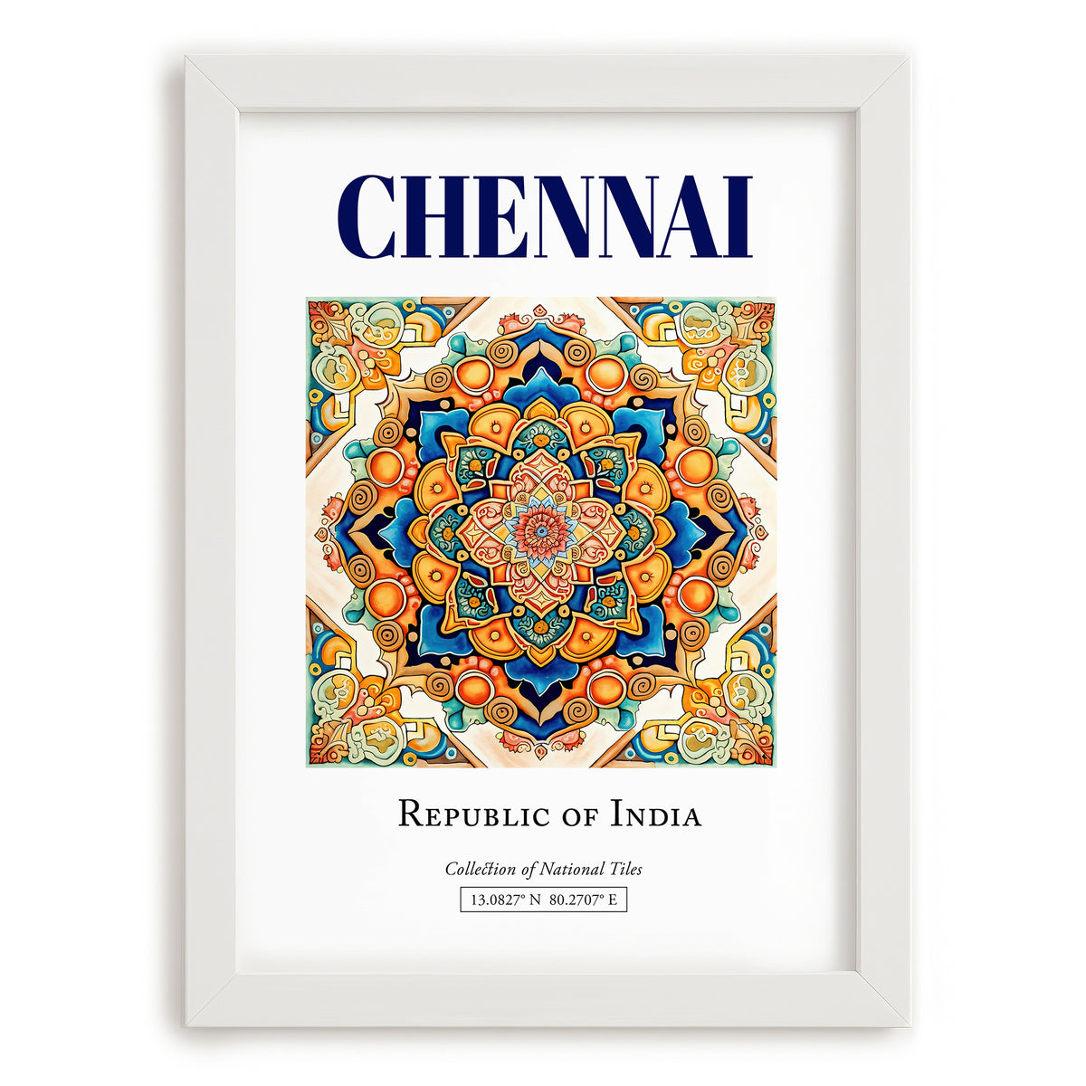 Chennai, India – Travel Wall Decor, placed in minimal white frame