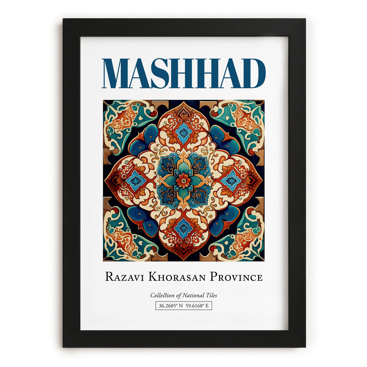 Mashhad, Iran – Architectural Travel Art, in sleek black frame