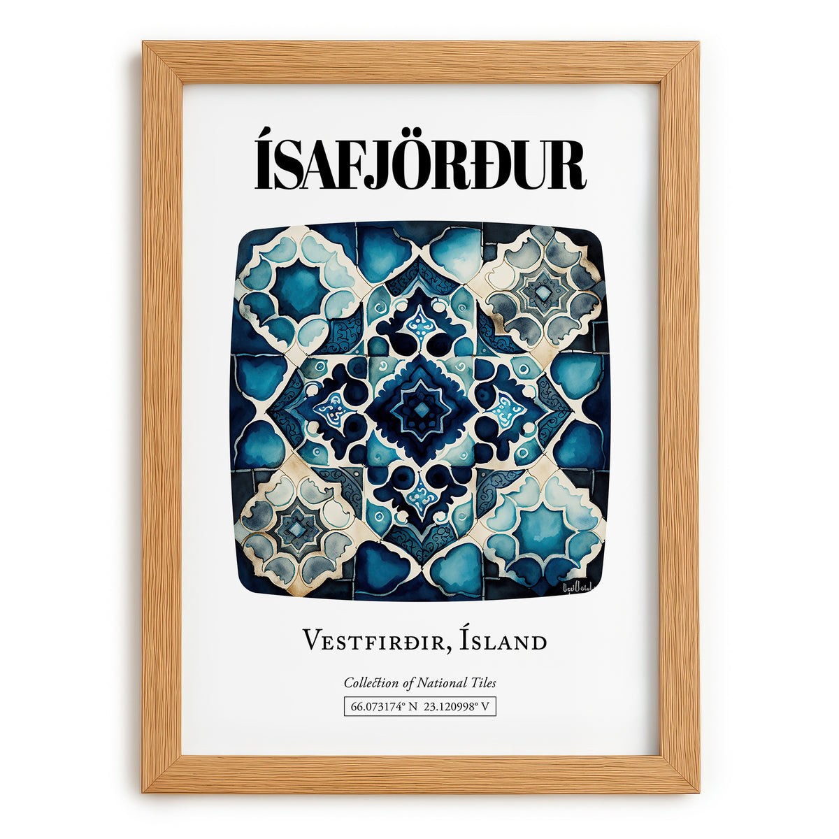 Ísafjörður, Iceland – Travel Print, set in oak frame