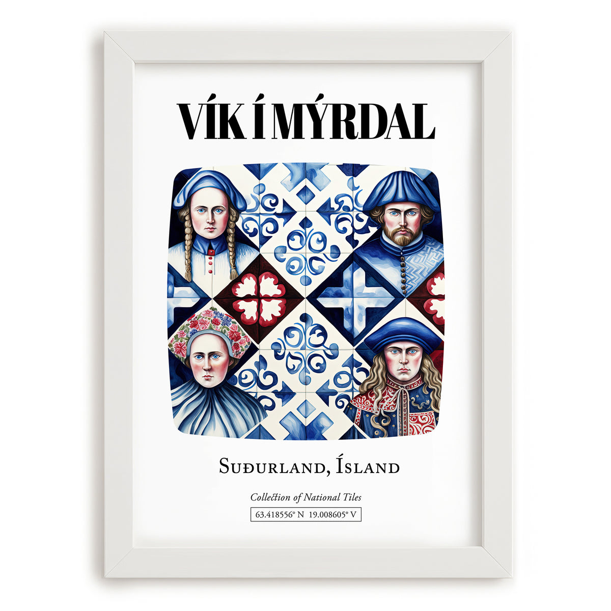 Vík Í Mýrdal, Iceland – Illustrated Travel Poster, placed in minimal white frame
