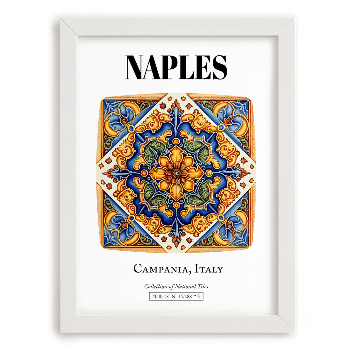 Naples, Italy – Travel Print, placed in minimal white frame