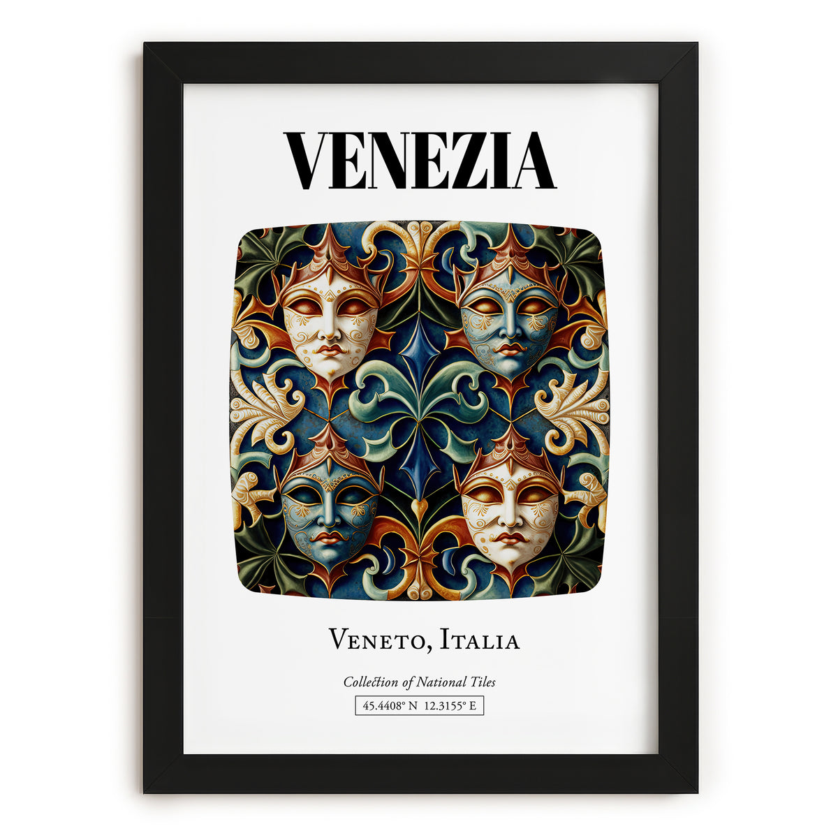 Venezia, Italy – Illustrated Travel Poster, in sleek black frame
