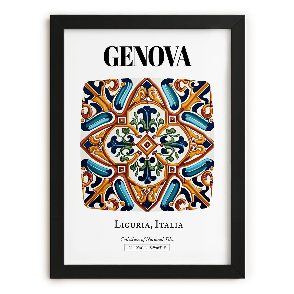 Genova, Italy – Travel Print, in sleek black frame