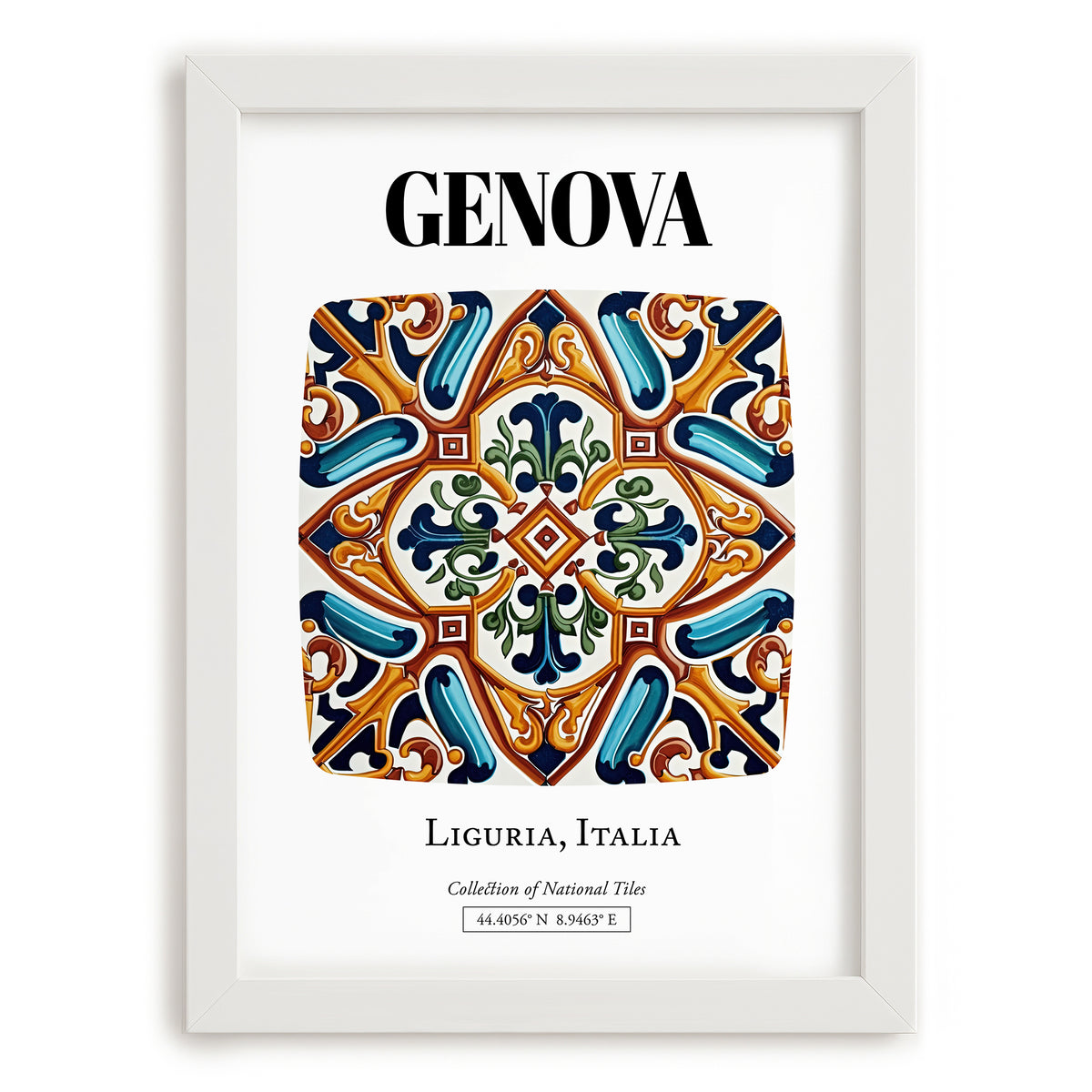 Genova, Italy – Travel Print, placed in minimal white frame