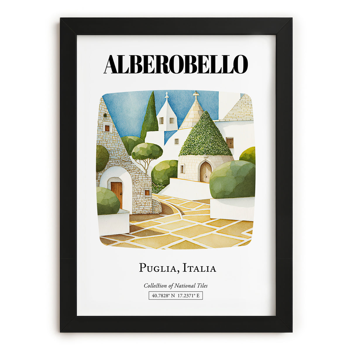 Alberobello, Italy – Cityscape Wall Art, in sleek black frame