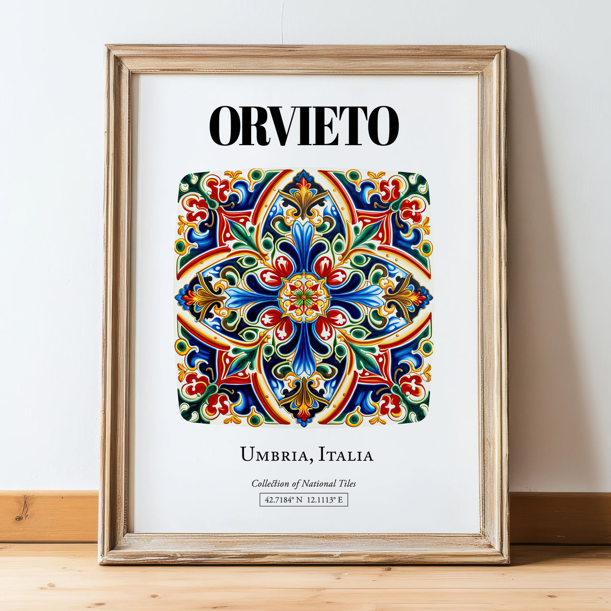 Orvieto, Italy – Country Culture Poster, in wooden frame leaning on the floor