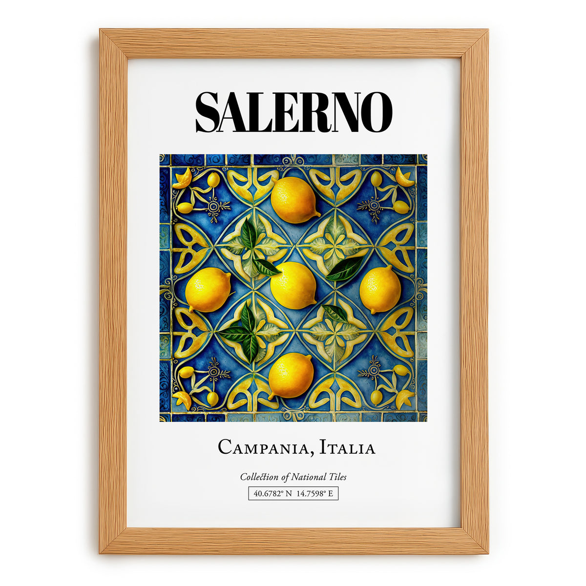 Salerno, Italy – Travel Print, set in oak frame
