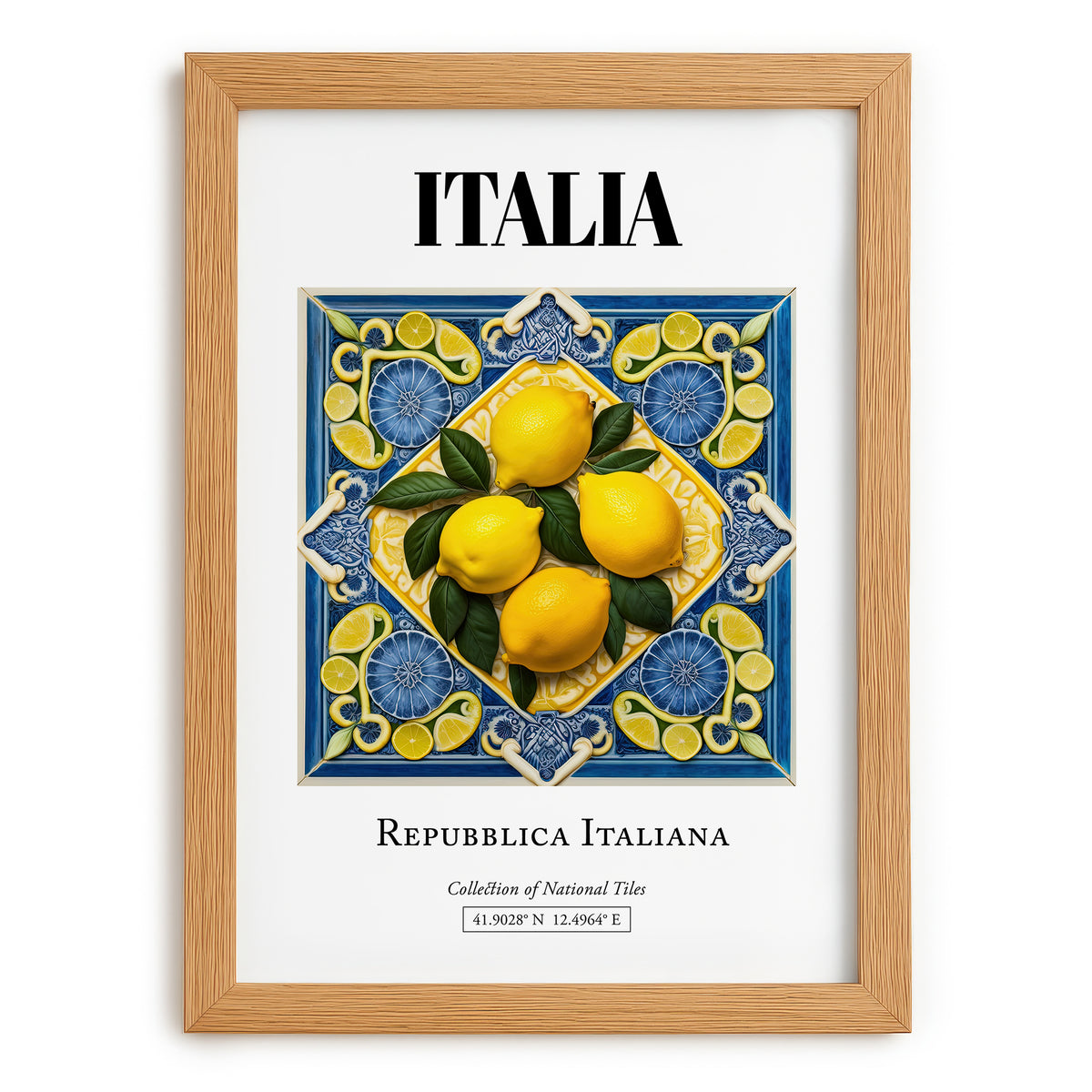 Italia, Repubblica Italiana – Travel Print, set in oak frame
