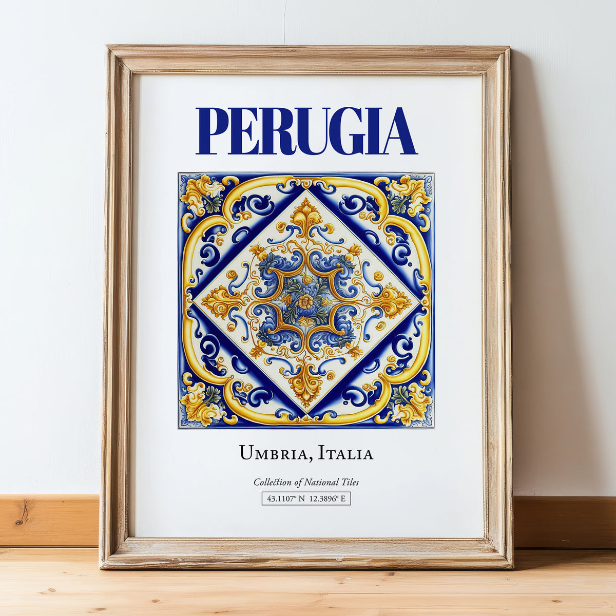 Perugia, Italy – Travel Print, in wooden frame leaning on the floor