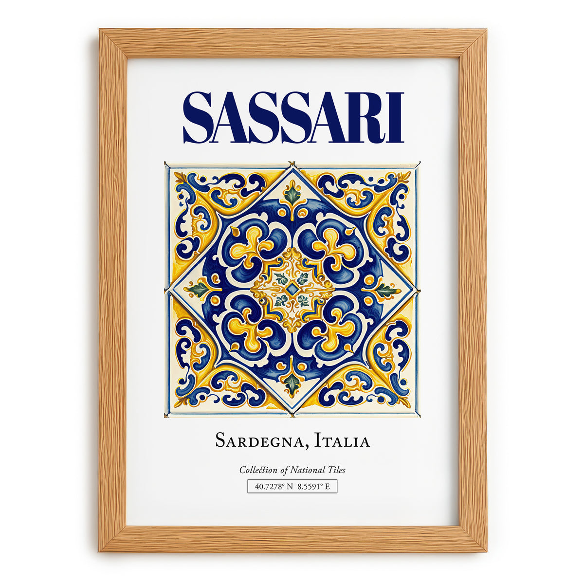 Sassari, Italy – Travel Wall Art, set in oak frame
