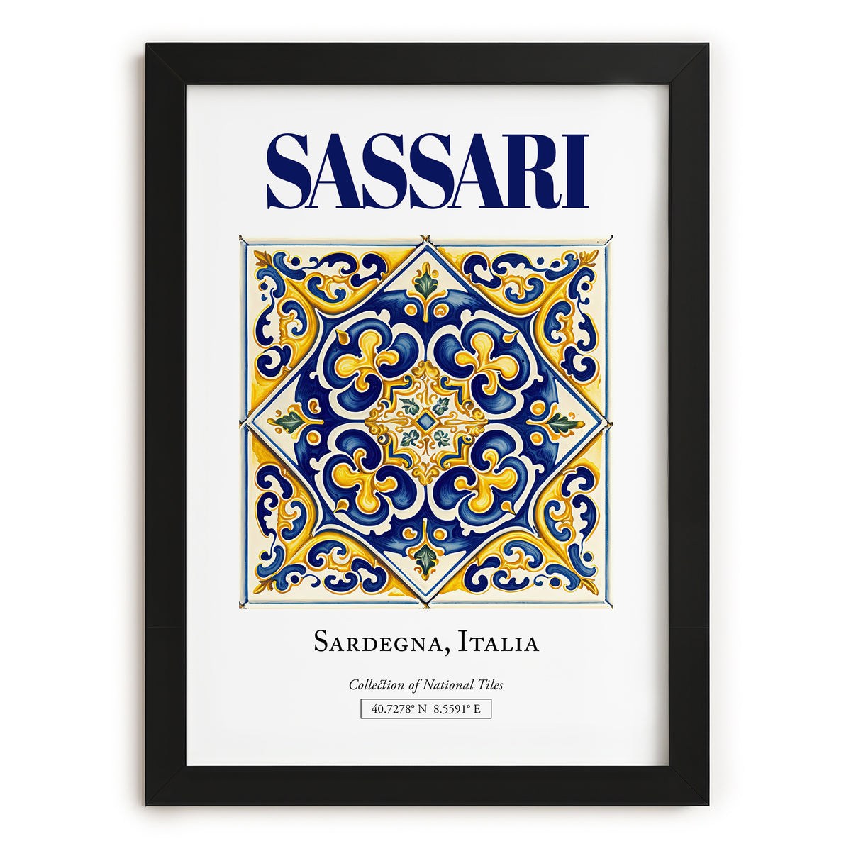 Sassari, Italy – Travel Wall Art, in sleek black frame