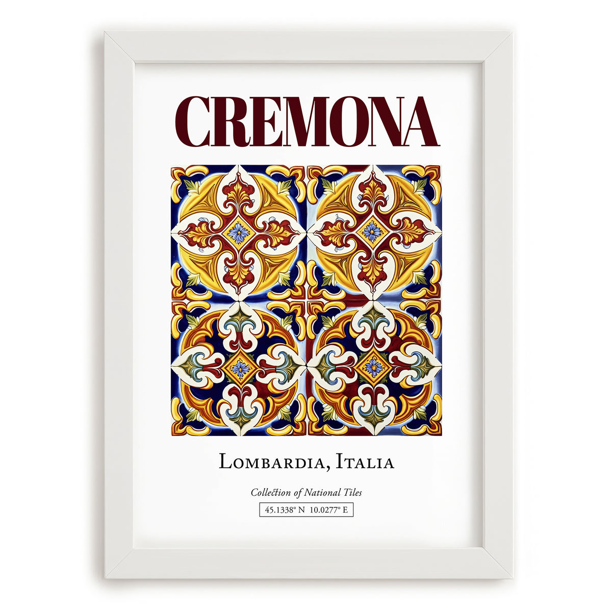 Cremona, Italy – Cityscape Wall Art, placed in minimal white frame