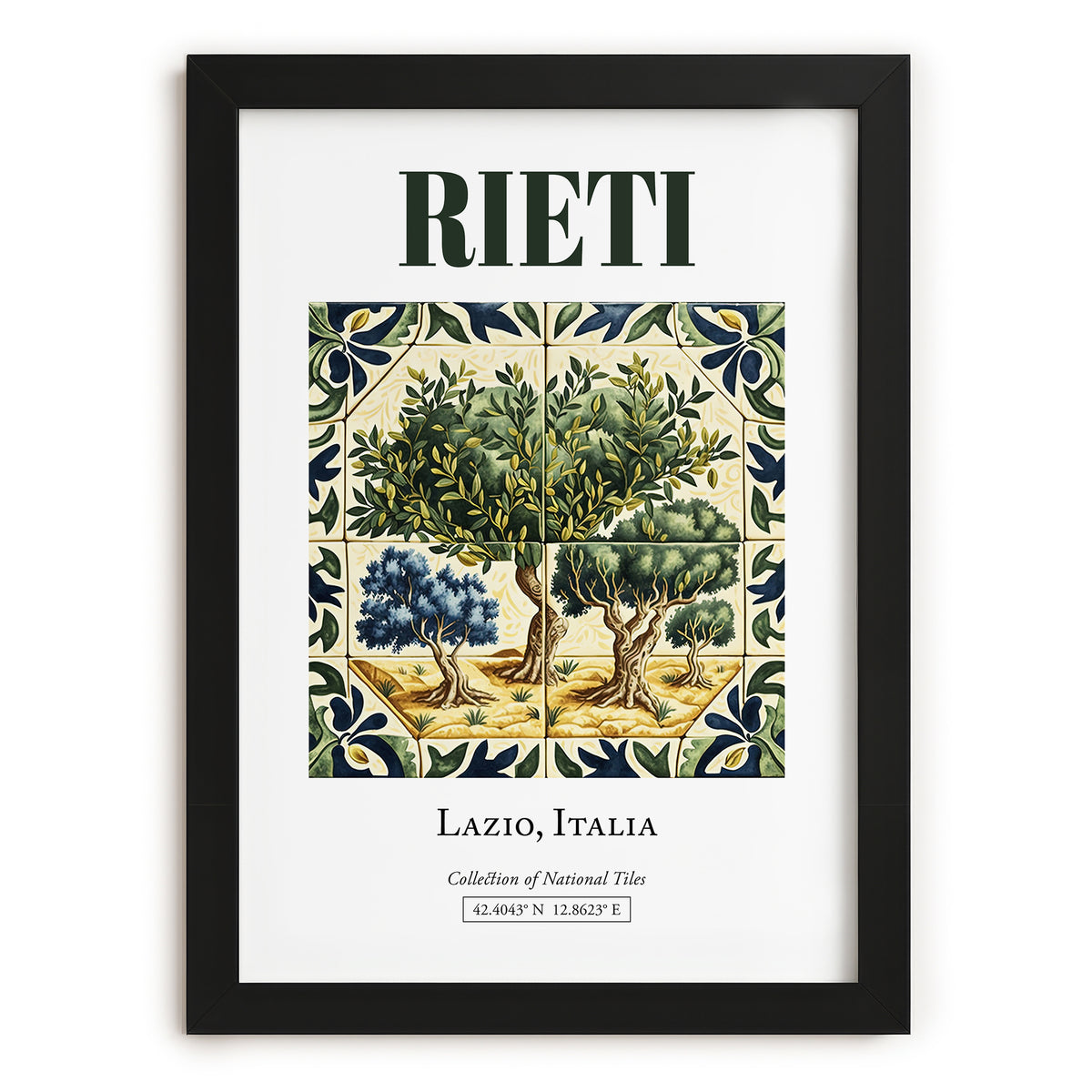 Rieti, Italy – Travel Poster, in sleek black frame
