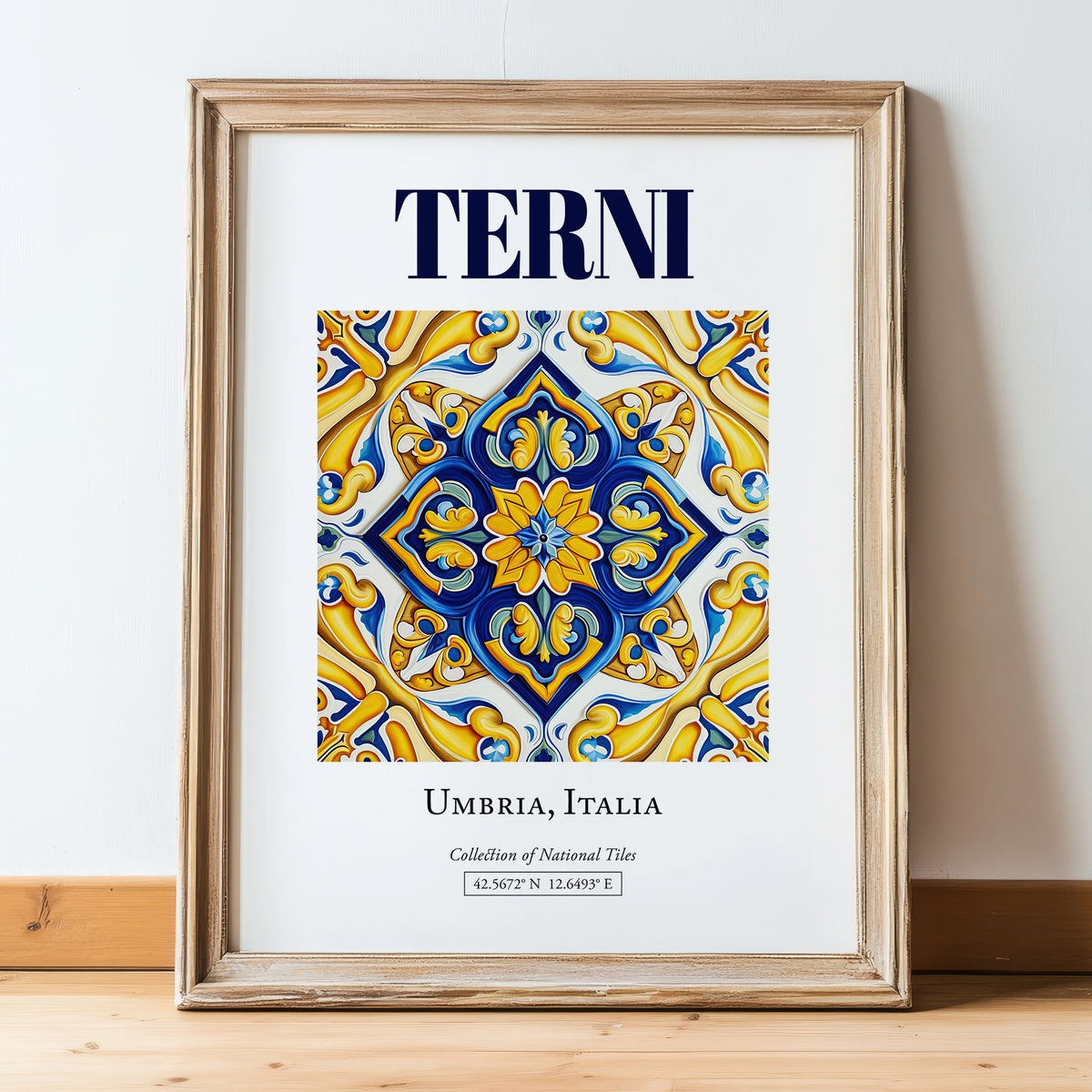 Terni, Italy – Illustrated Travel Poster, in wooden frame leaning on the floor