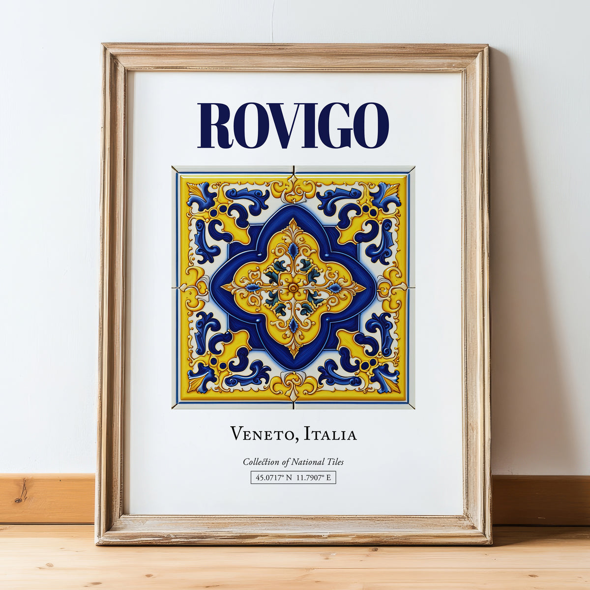 Rovigo, Italy – Travel Poster, in wooden frame leaning on the floor