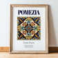 Pomezia, Italy – Illustrated Travel Poster, in wooden frame leaning on the floor