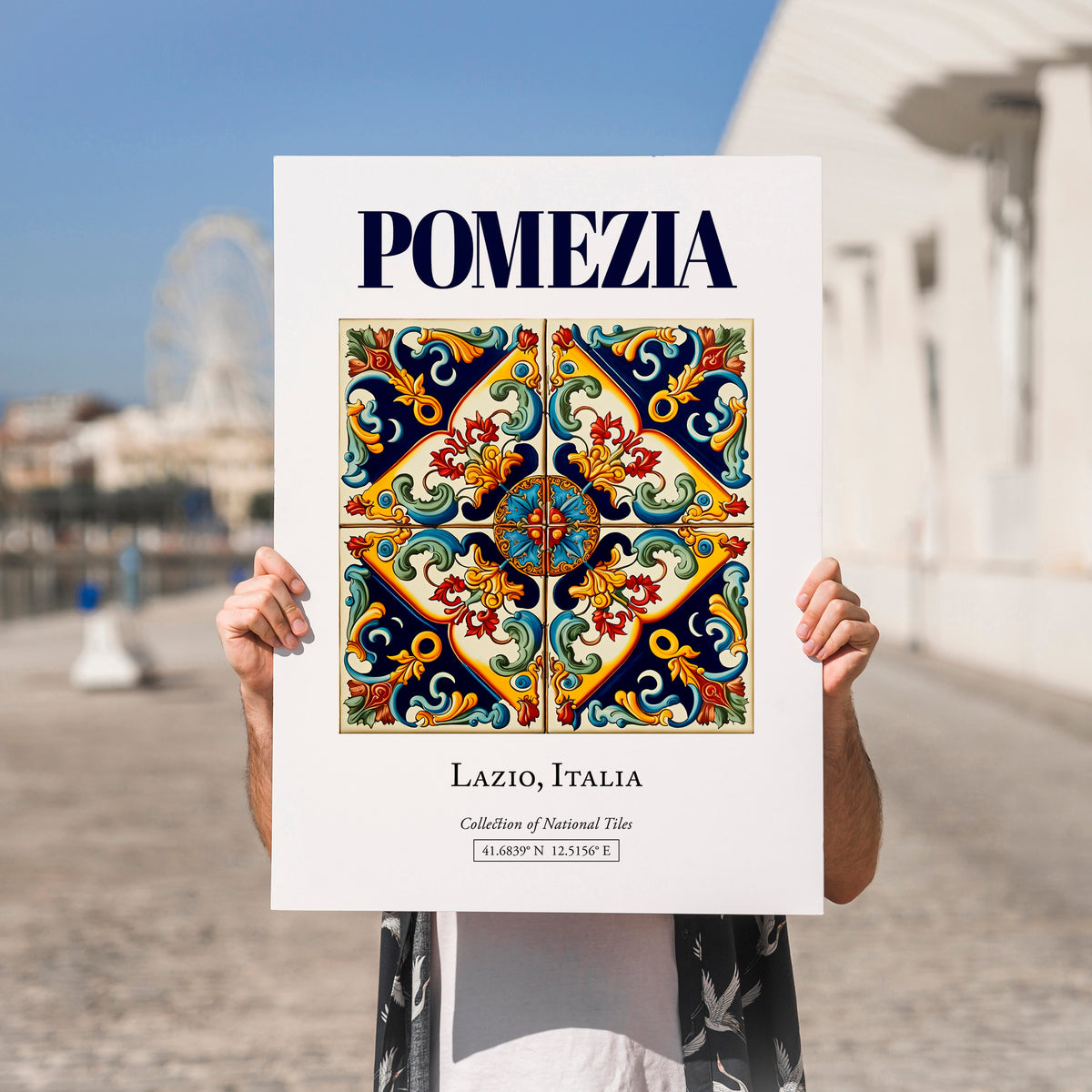 Pomezia, Italy – Illustrated Travel Poster, no-text version framed in wood