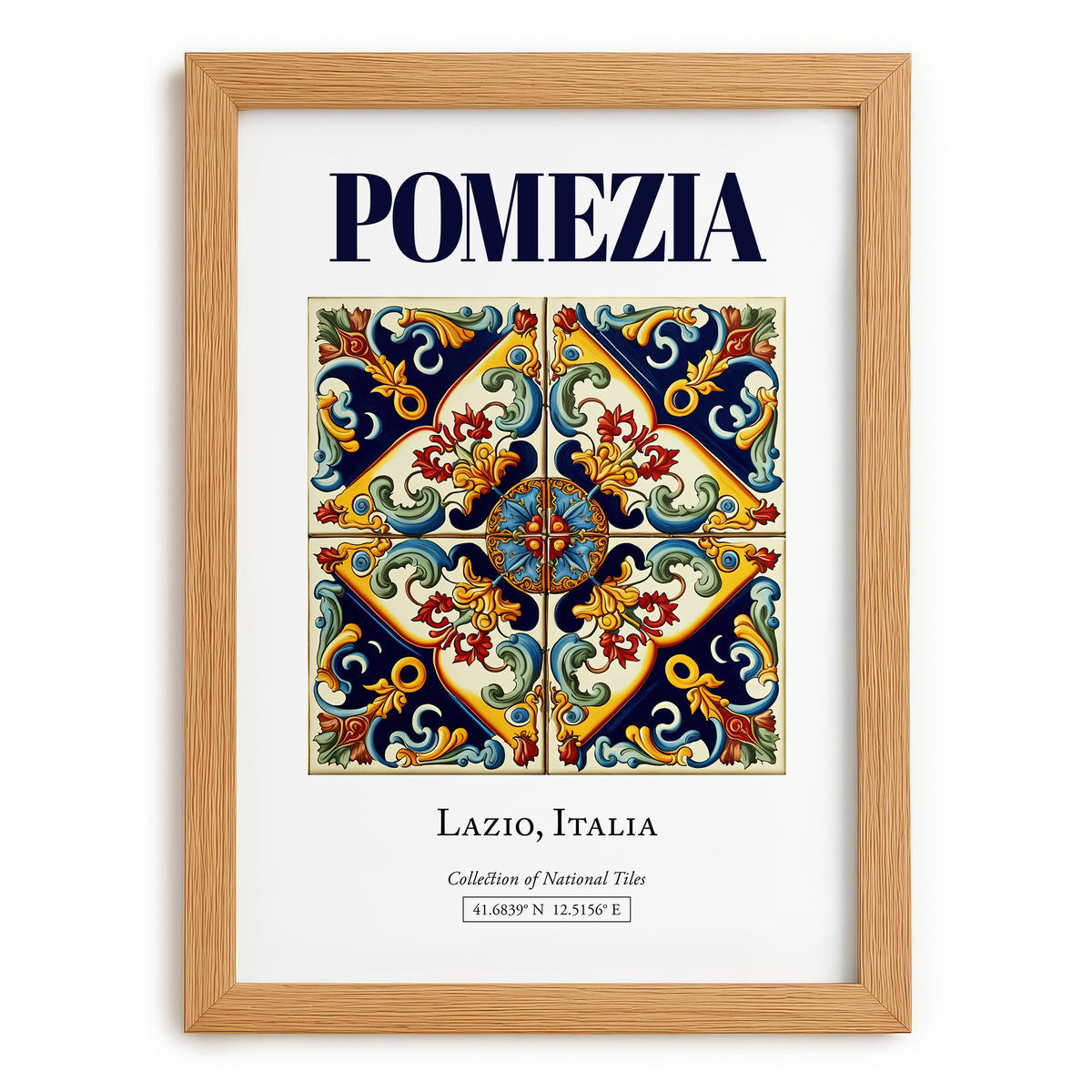 Pomezia, Italy – Illustrated Travel Poster, set in oak frame
