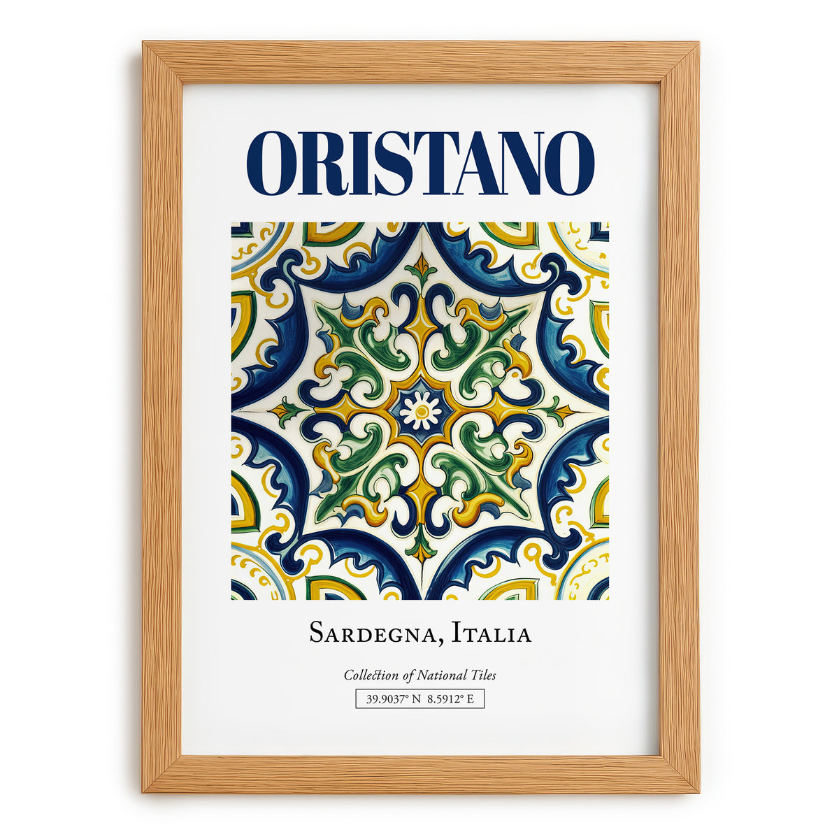 Oristano, Italy – Travel Print, set in oak frame