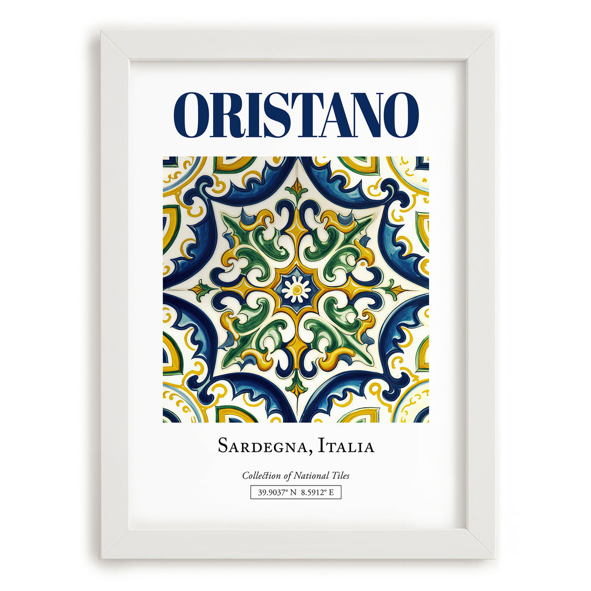Oristano, Italy – Travel Print, placed in minimal white frame