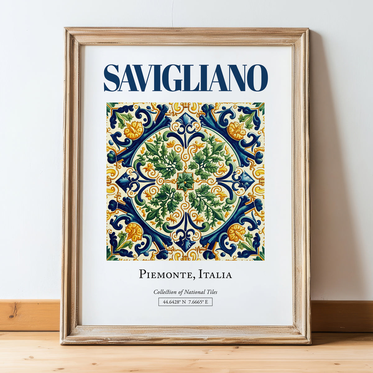 Savigliano, Italy – Travel Print, in wooden frame leaning on the floor