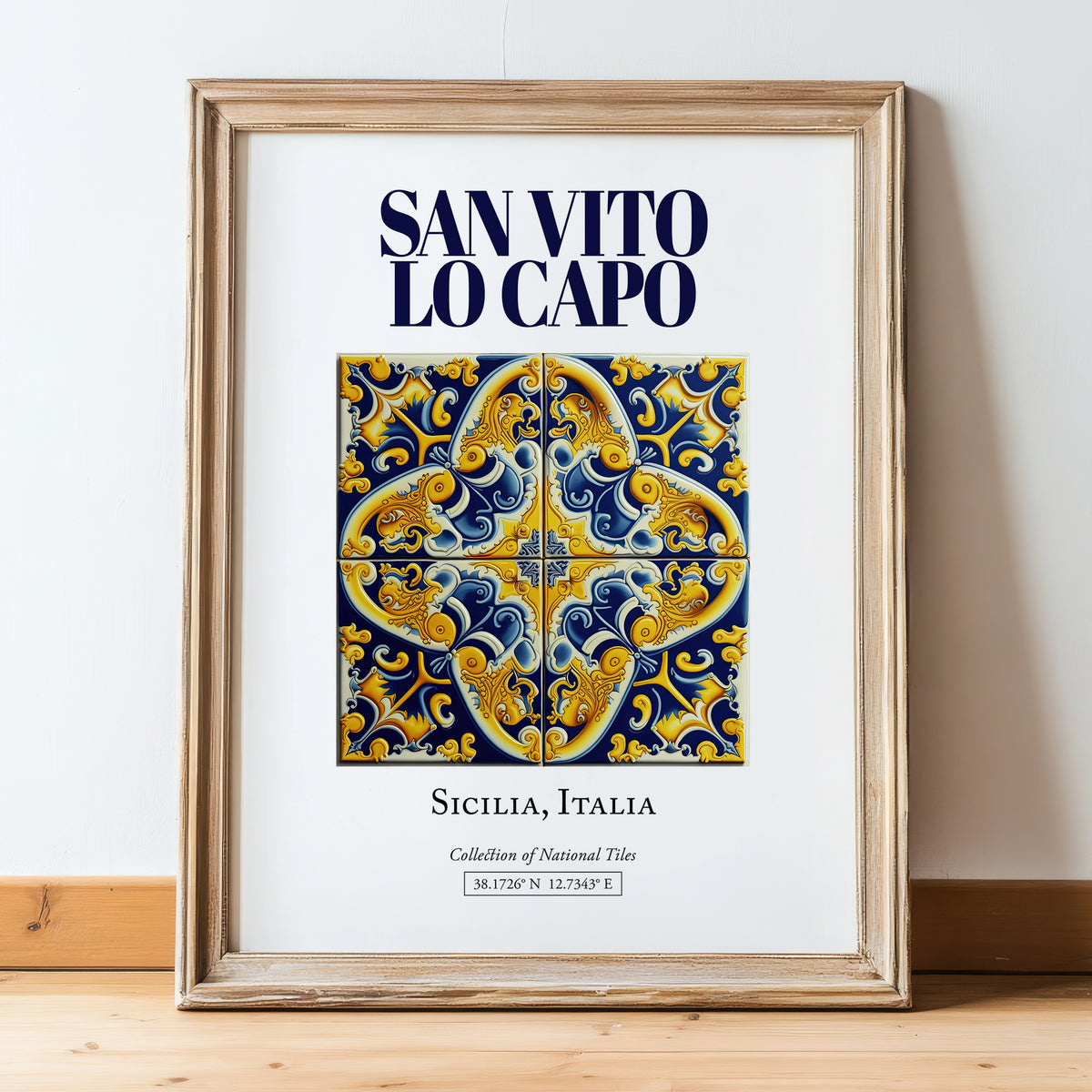 San Vito Lo Capo, Italy – Global Cities Wall Print, in wooden frame leaning on the floor