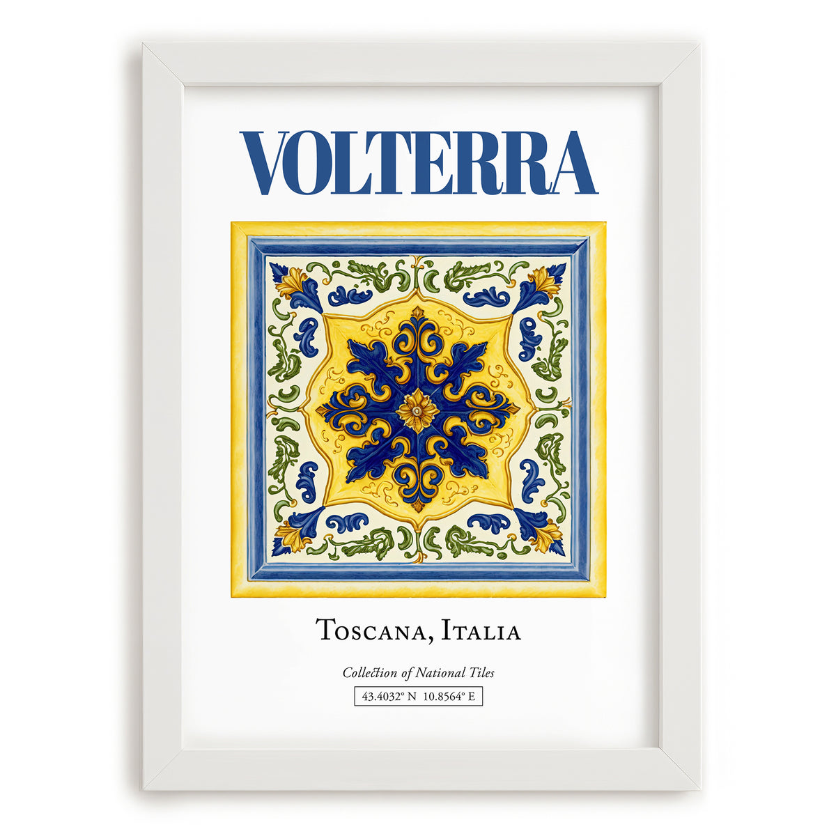 Volterra, Italy – Travel Print, placed in minimal white frame