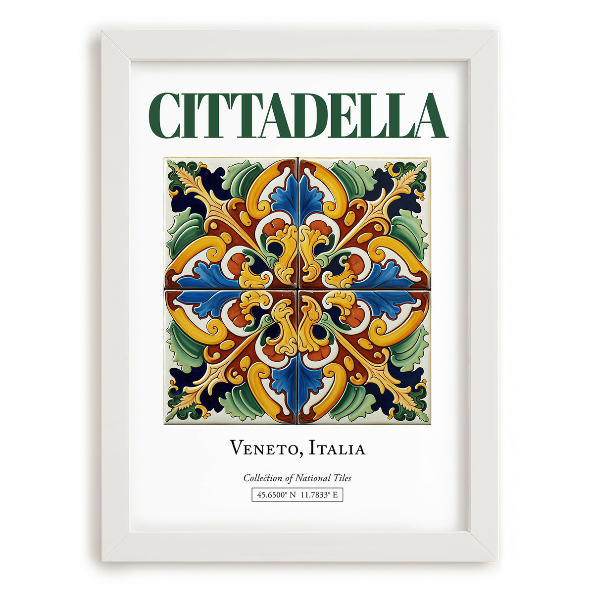 Cittadella, Italy – Retro Travel Poster, placed in minimal white frame