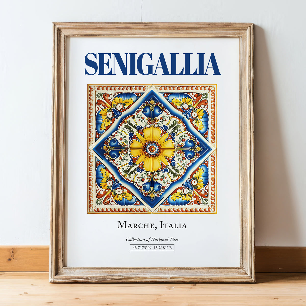 Senigallia, Italy – Tourist Destination Poster, in wooden frame leaning on the floor