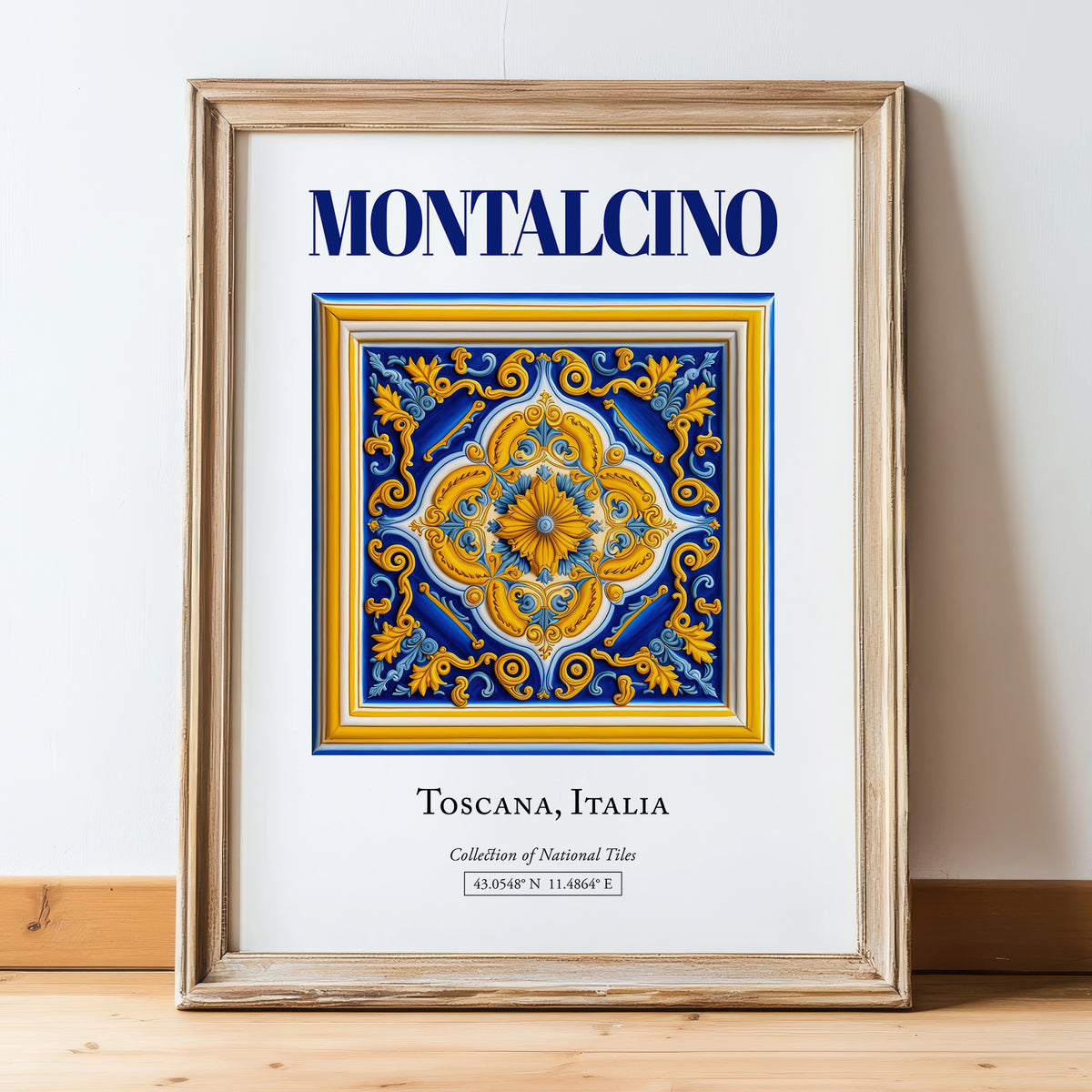Montalcino, Italy – Travel Wall Art, in wooden frame leaning on the floor