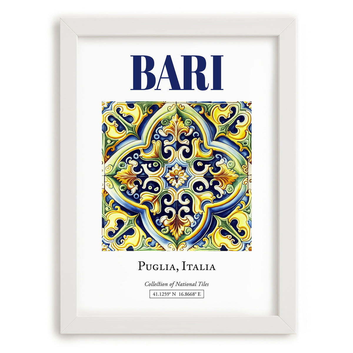 Bari, Italy – Travel Wall Art, placed in minimal white frame