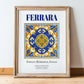 Ferrara, Italy – World Heritage Travel Poster, in wooden frame leaning on the floor