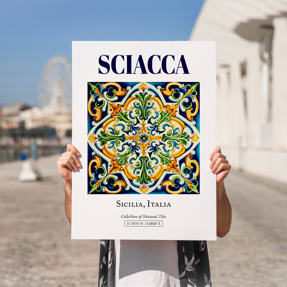 Sciacca, Italy – Minimalist Travel Print, no-text version framed in wood