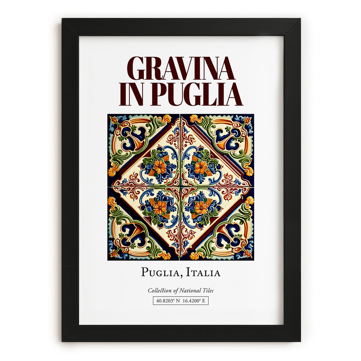 Gravina in Puglia, Italy – Travel Poster, in sleek black frame