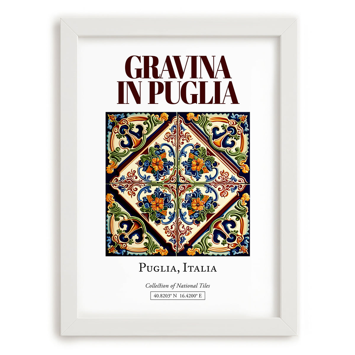 Gravina in Puglia, Italy – Travel Poster, placed in minimal white frame