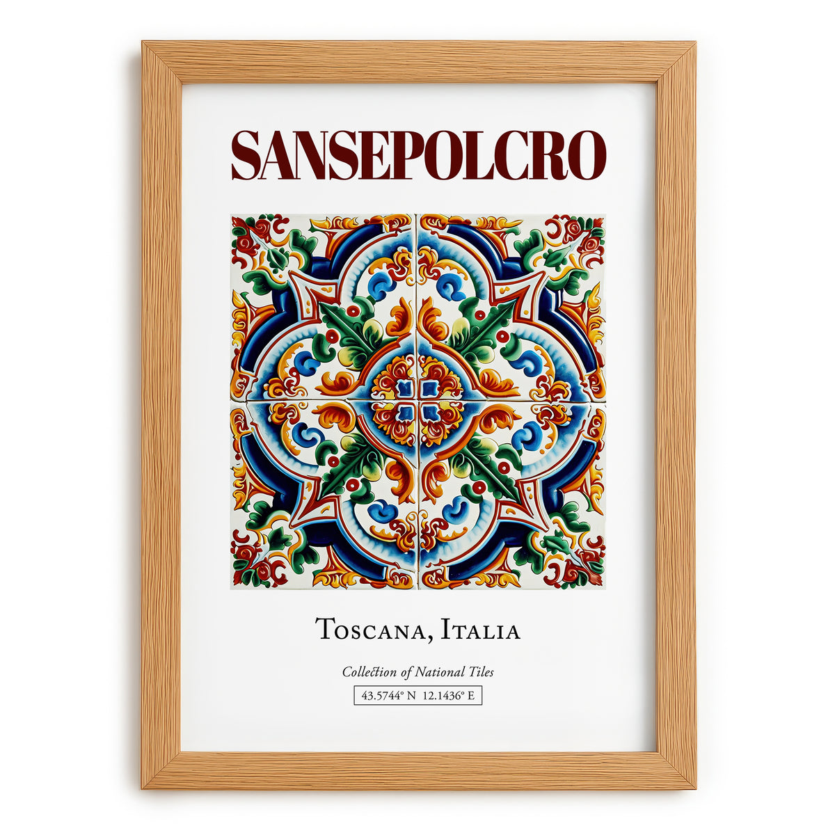 Sansepolcro, Italy – Minimalist Travel Print, set in oak frame