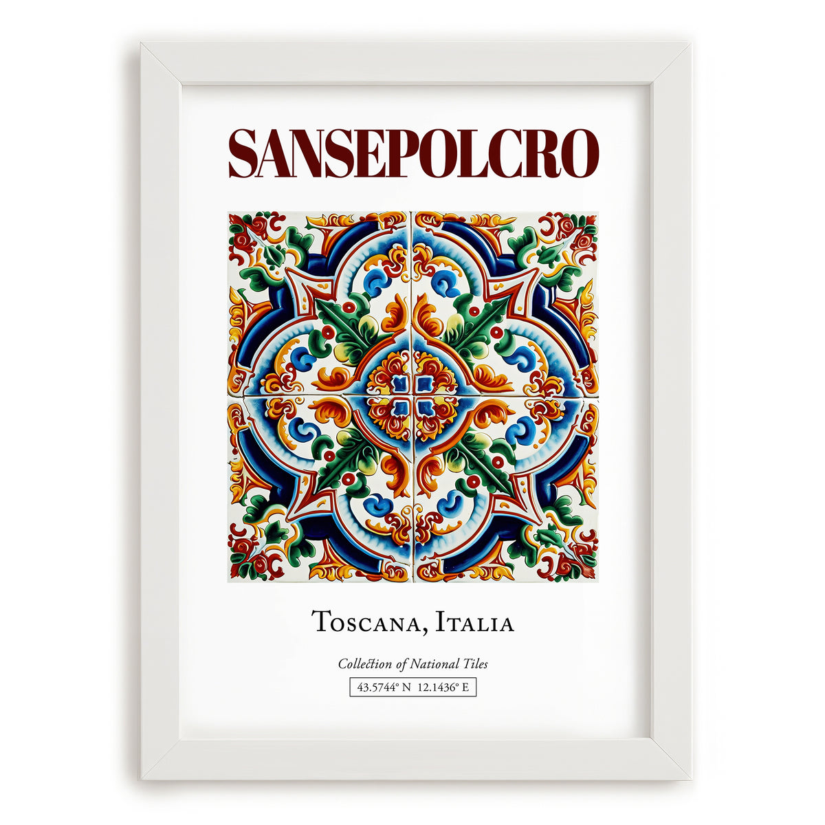 Sansepolcro, Italy – Minimalist Travel Print, placed in minimal white frame
