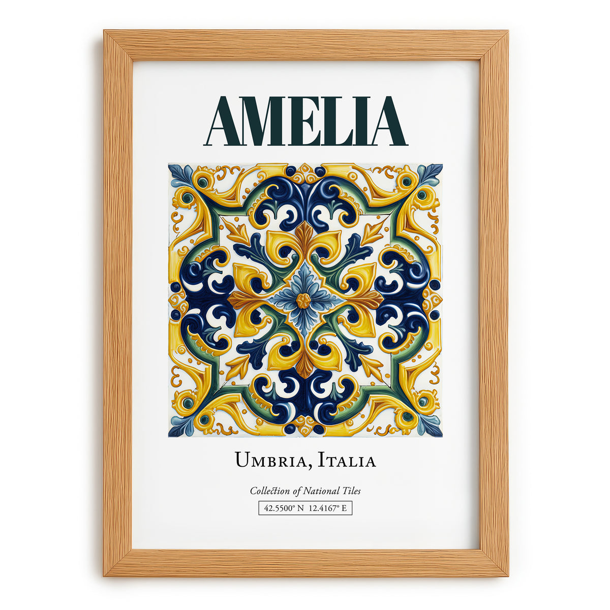 Amelia, Italy – Minimalist Travel Print, set in oak frame