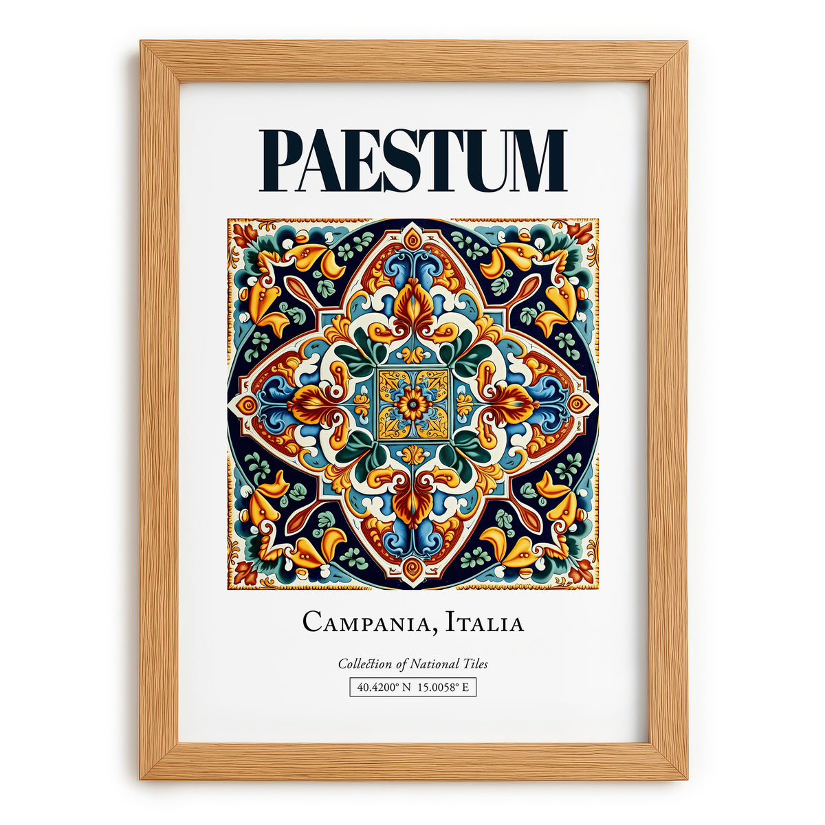 Paestum, Italy – Travel Poster, set in oak frame