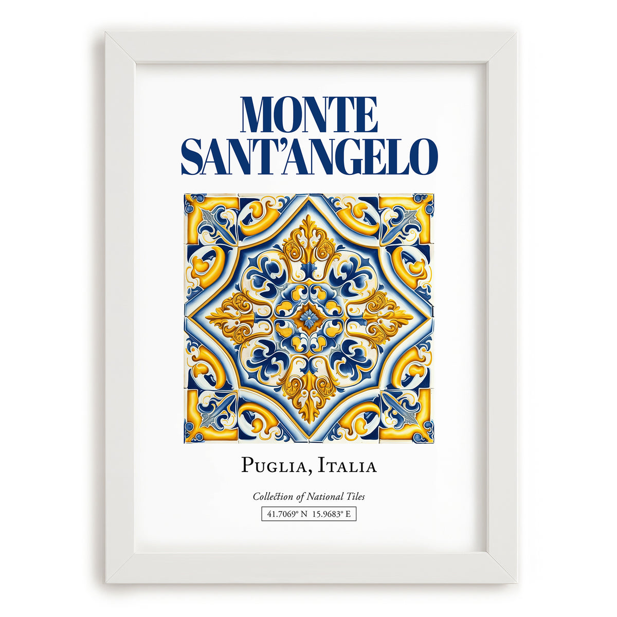 Monte Sant'Angelo, Italy – Travel Poster, placed in minimal white frame