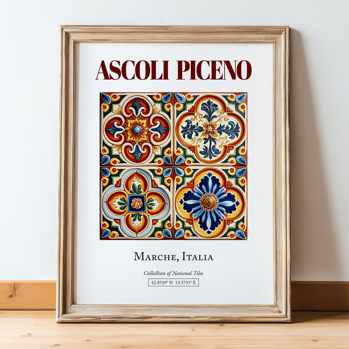 Ascoli Piceno, Italy – Travel Wall Art, in wooden frame leaning on the floor