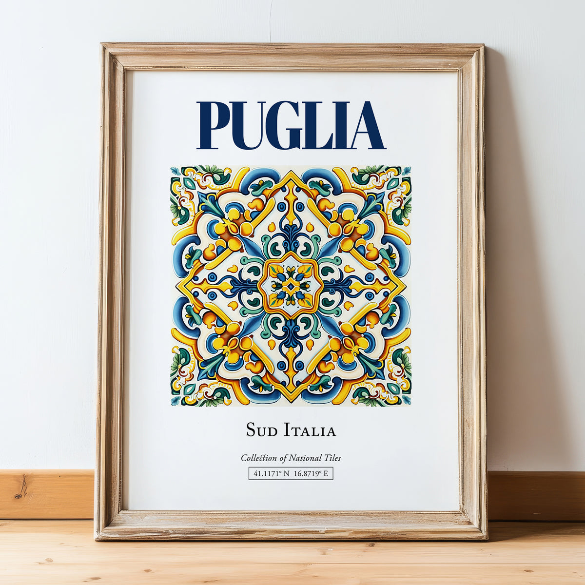 Puglia (Apulia), Italy – Travel Poster, in wooden frame leaning on the floor