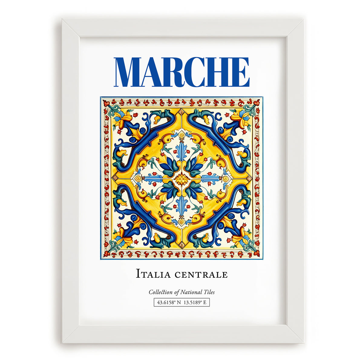 Marche, Italy – Travel Wall Decor, placed in minimal white frame