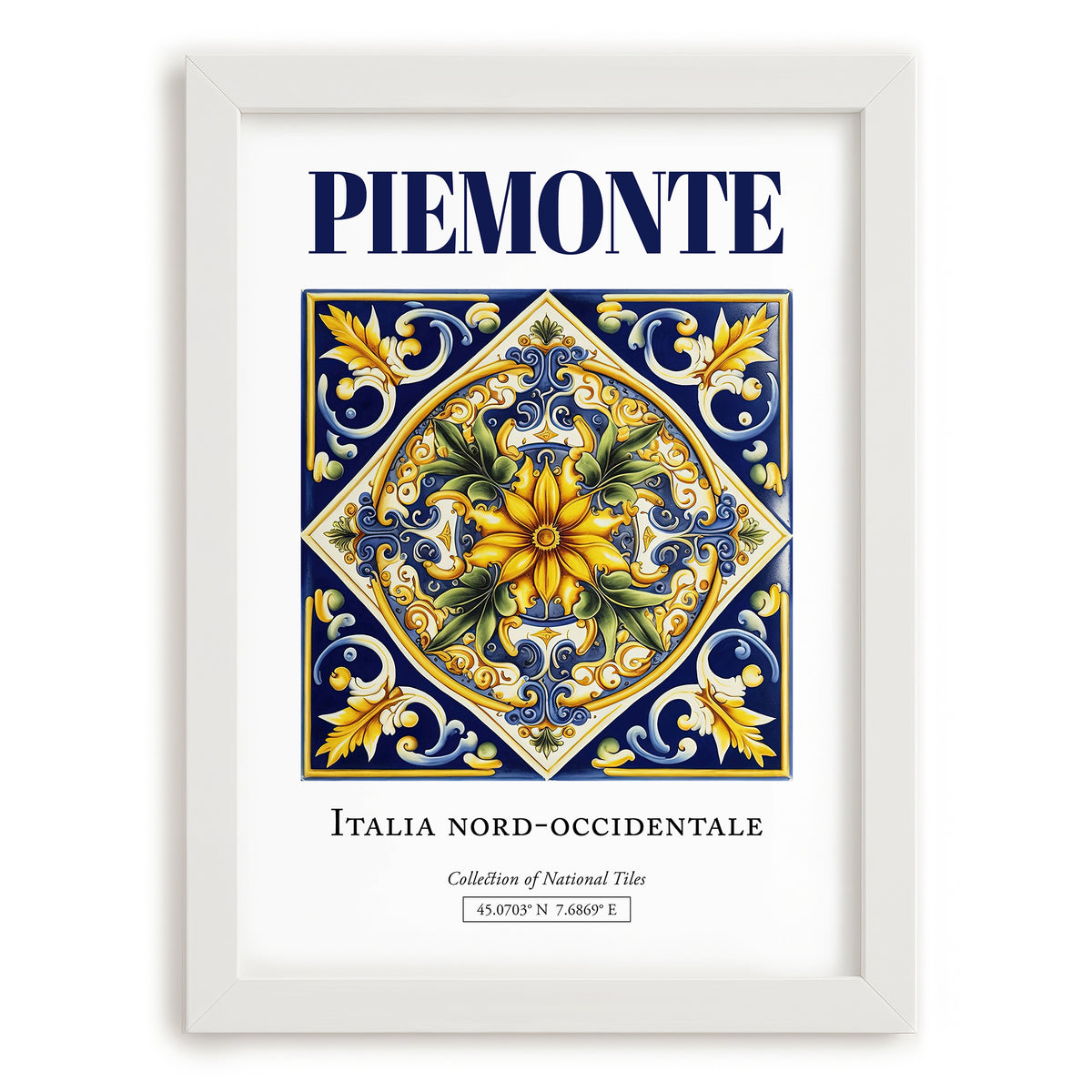 Piemonte (Piedmont), Italy – Travel Wall Decor, placed in minimal white frame