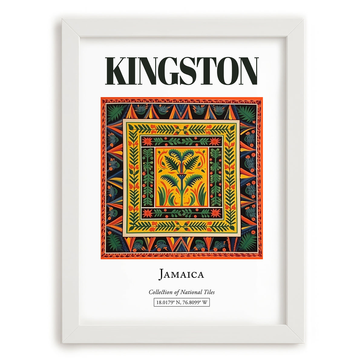 Kingston, Jamaica – Travel Wall Art, placed in minimal white frame