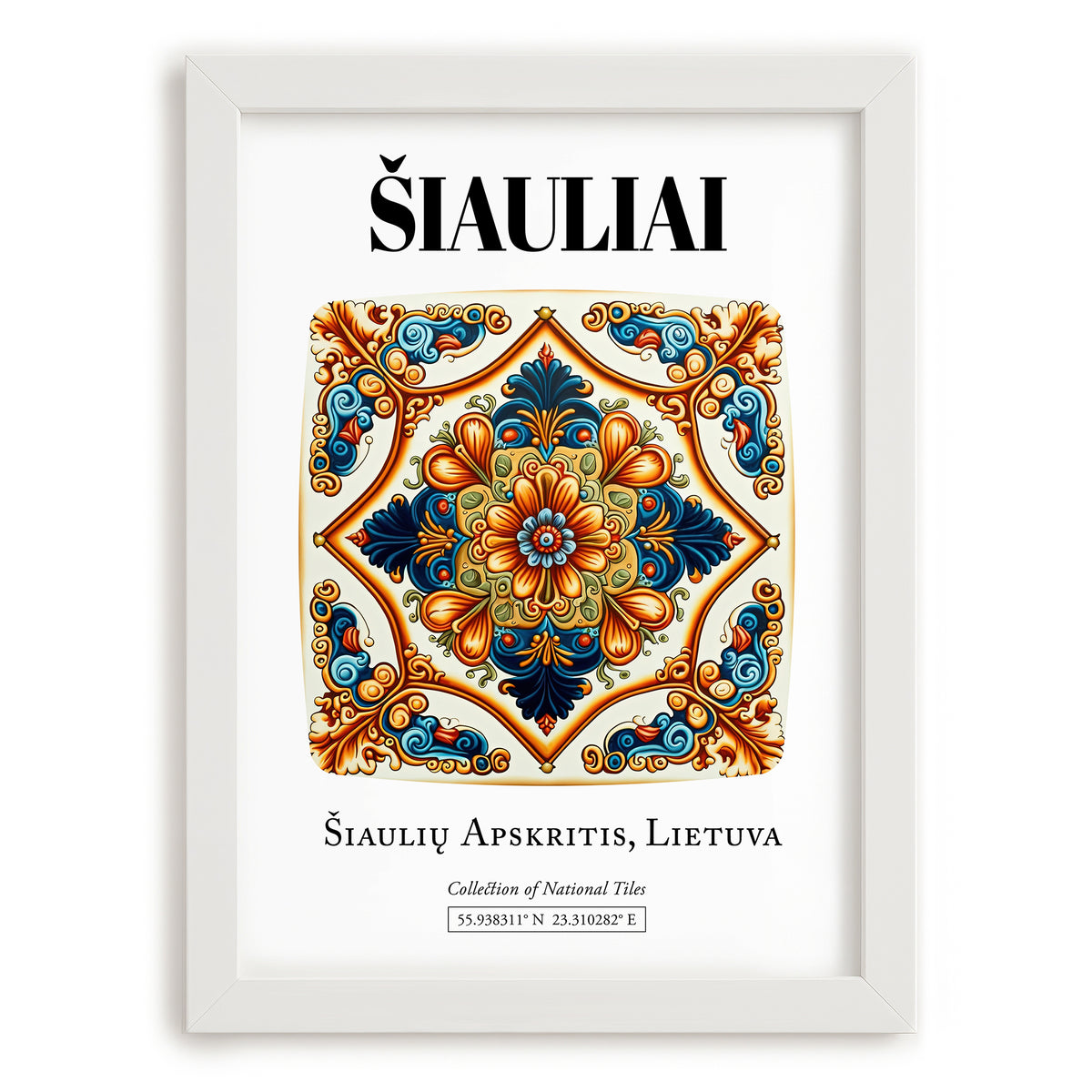 Šiauliai, Lithuania – Cityscape Wall Art, placed in minimal white frame