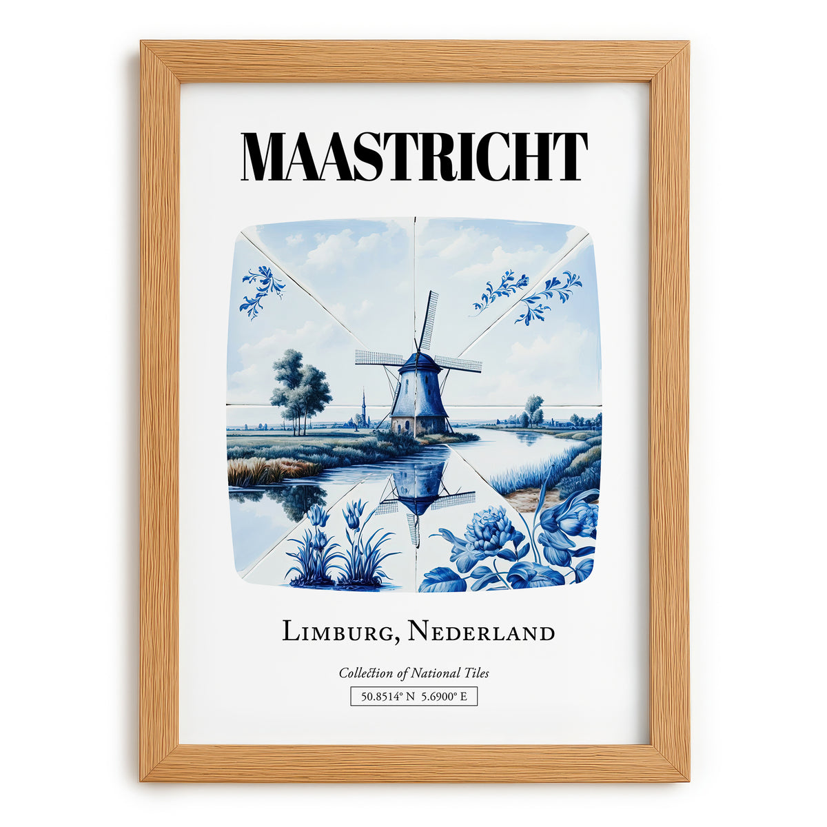 Maastricht, Netherlands – Travel Poster, set in oak frame