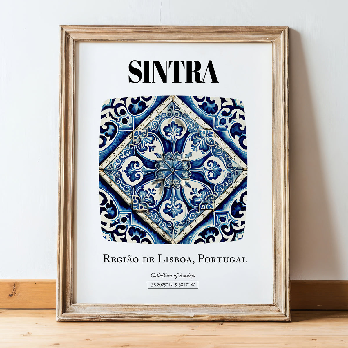 Sintra, Portugal – Travel Poster, in wooden frame leaning on the floor
