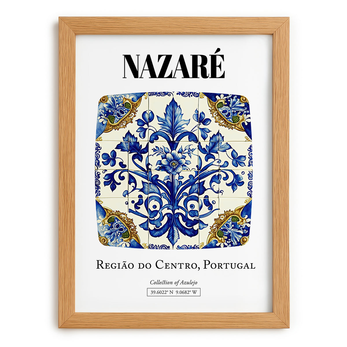 Nazaré, Portugal – Retro Travel Poster, set in oak frame