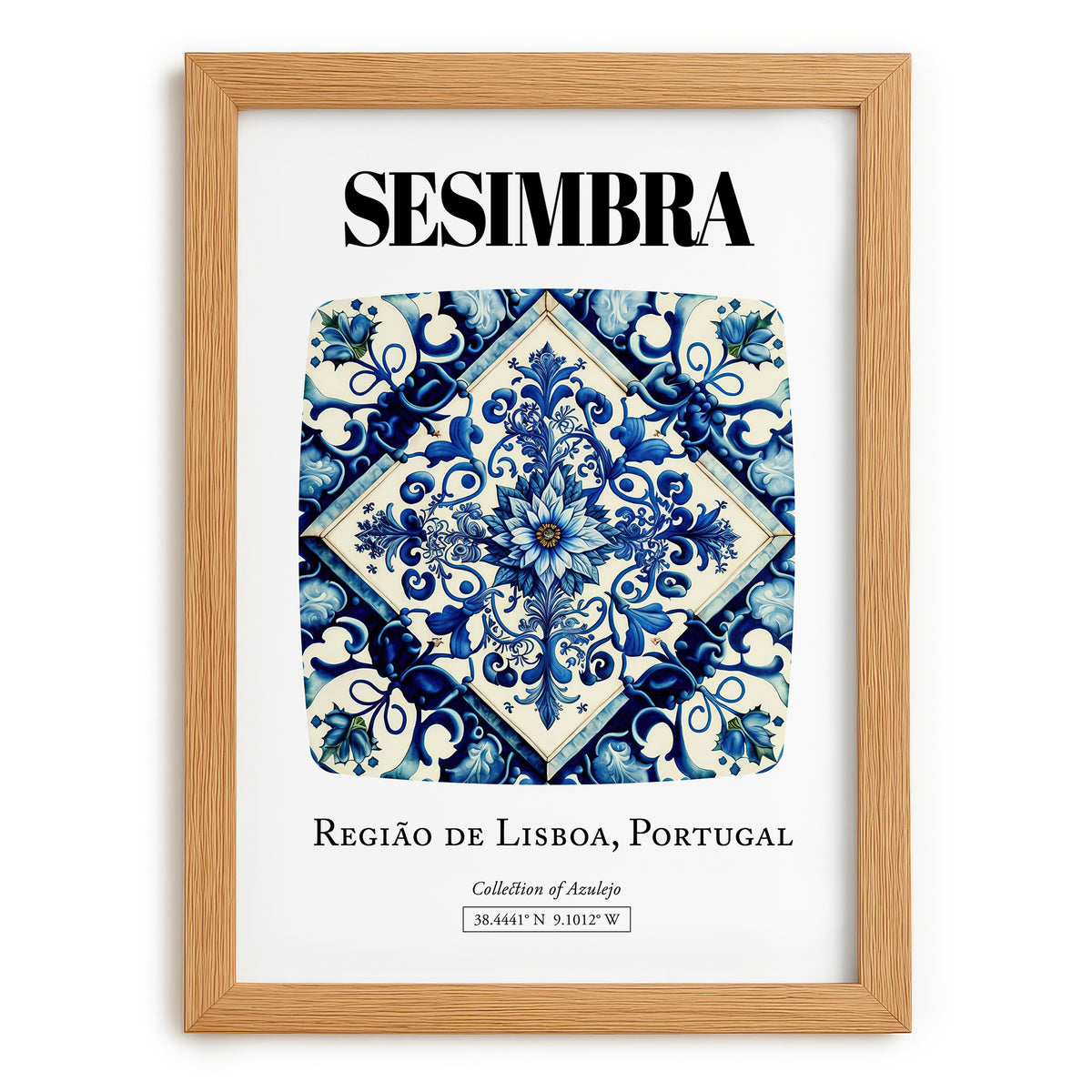 Sesimbra, Portugal – Travel Print, set in oak frame